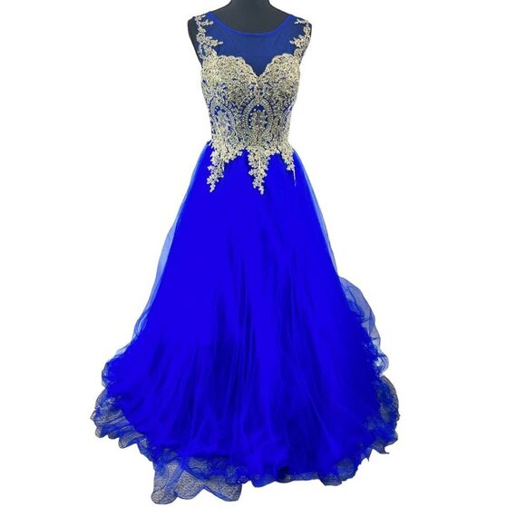 Let's Dresses & Skirts - Let's Royal Blue & Gold Long Dress